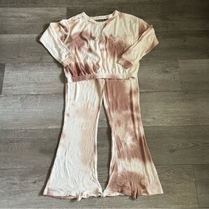Oli Viv Tie Dye Rib Knit Cottagecore Flare Lounge Set Size XL